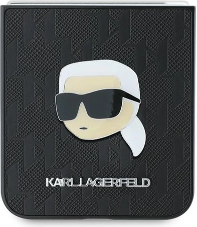 Ovitek za telefon Saffiano Monogram Head Pin za Samsung Galaxy Z Flip 6, črn, Karl Lagerfeld