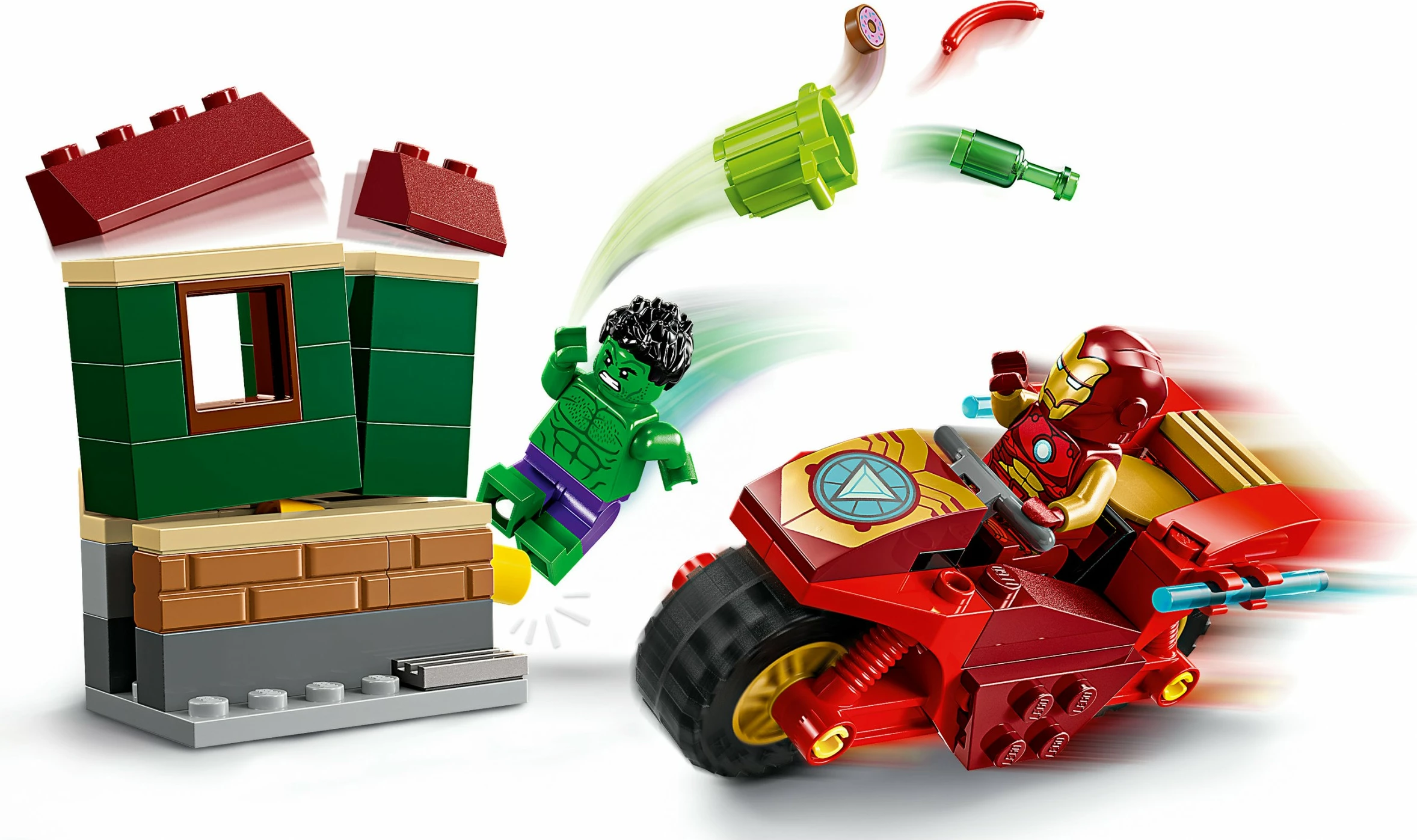 Gradbeni set LEGO Marvel z motorjem in Hulk, Iron Man 76287, večbarven
