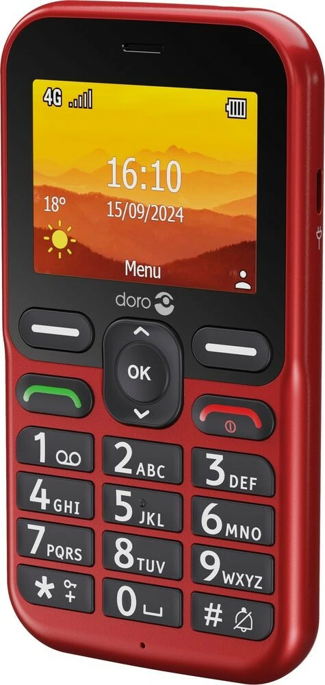 Preprost mobilni telefon Doro Leva L10, Single SIM, 2,4", 2 MP, 1150 mAh, rdeč