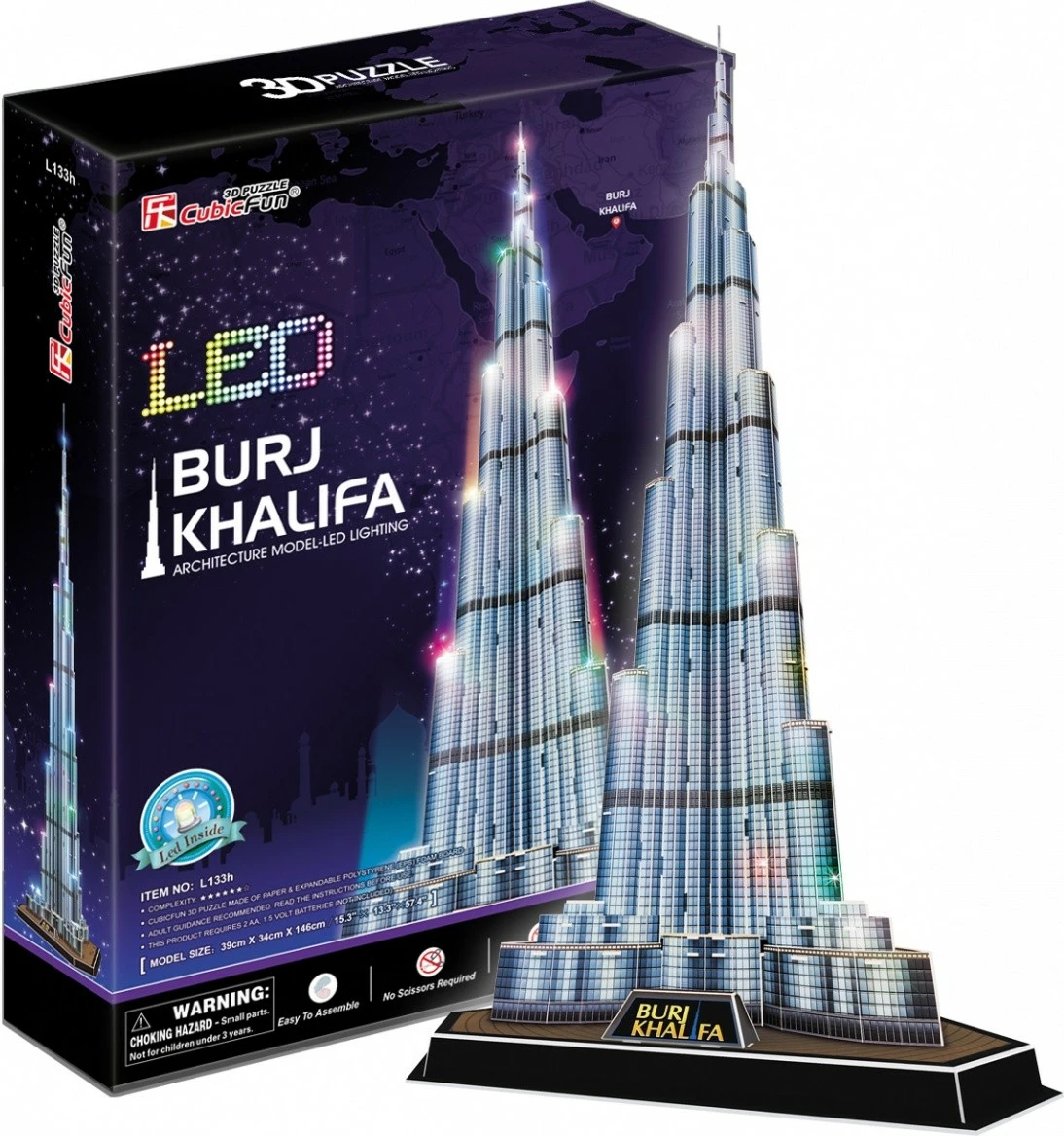 3D model Burj Khalifa s LED osvetlitvijo, 136 delov - Cubic Fun