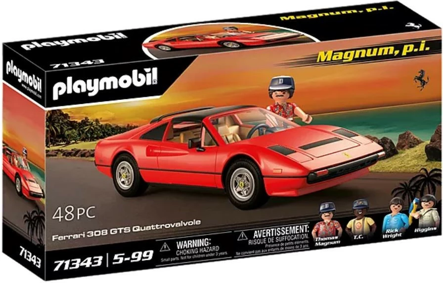 Igralni set Ferrari 308 GTS Quattrovalvole Magnum P.I., Playmobil 71343, s figuricami, rdeč