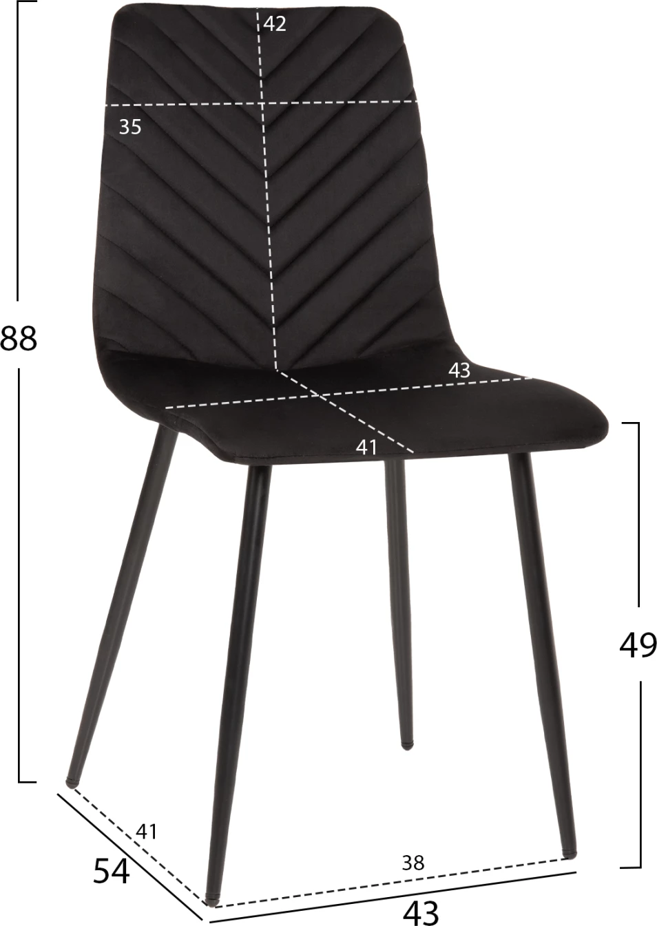 Jedilni stol Latrell FH8587.04 črn žamet in črne kovinske noge 43x54x88Hcm, set 4 kosov