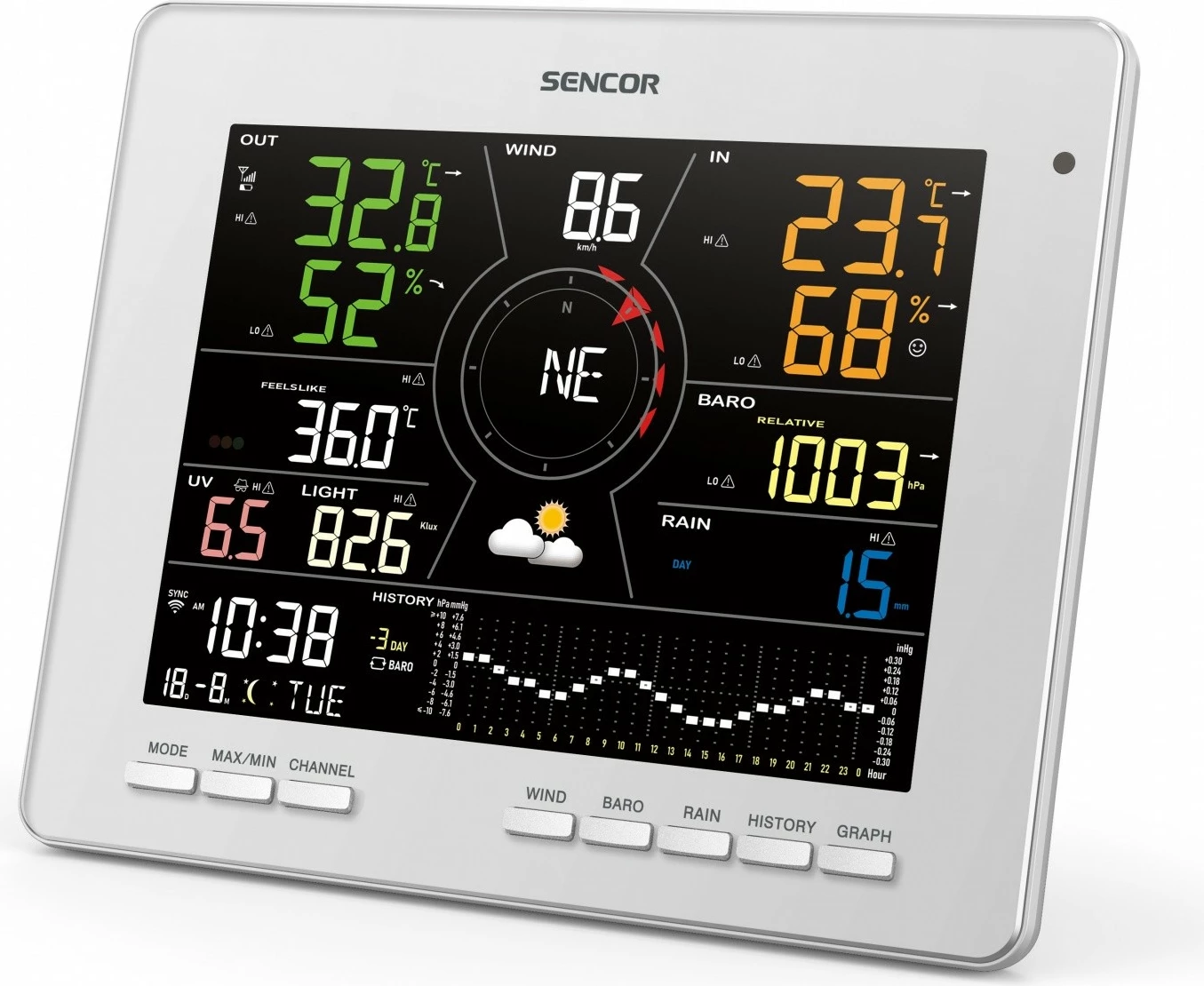 Pametni vremenski stolp Sencor SWS 16600 WiFi SH, 7-v-1 brezžični senzor in TH, bel