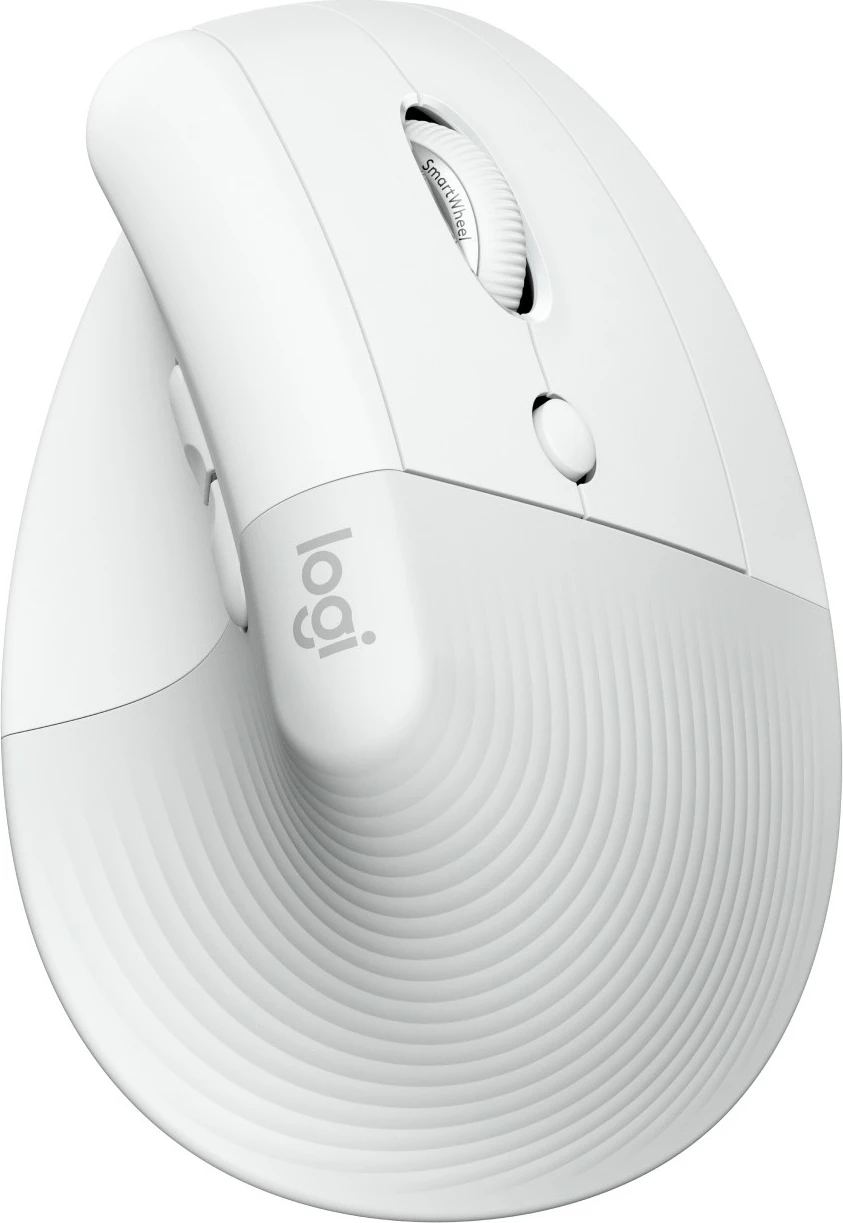 Ergonomski vertikalni miš Logitech Lift za poslovno rabo, 6 gumbov, brezžična, Bluetooth, Bolt USB, bela