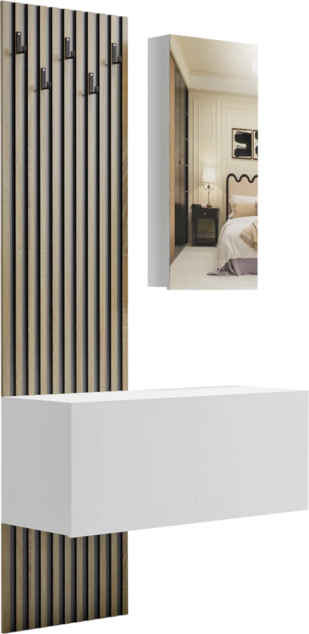 Pohištveni komplet za predsobo z ogledalom MYLES FH18080.01 melamin v barvi sonama-bela 100x37.1x199.5H cm