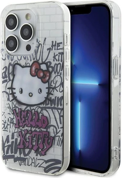 Ovitek za telefon z motivom Hello Kitty IML Kitty On Bricks Graffiti za iPhone 15 Pro, bel