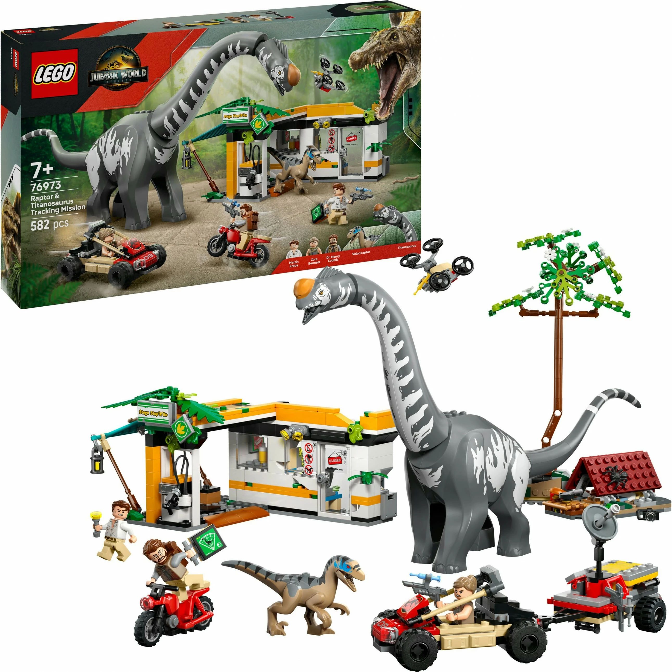 Set gradnje z dinozavri Raptor & Titanosaurus LEGO Jurassic World 76973, 582 delov, večbarven