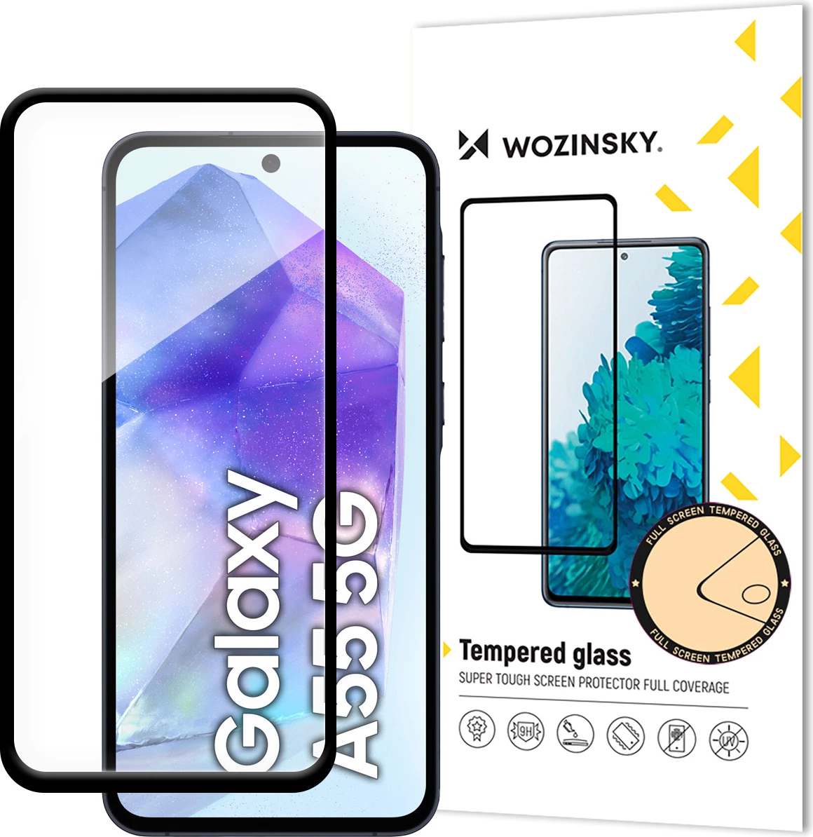 Kaljeno zaščitno steklo Wozinsky Full Glue za Samsung Galaxy A55 5G, črn okvir