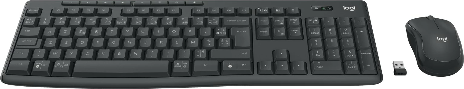 Komplet brezžična tipkovnica in miška Logitech MK370, RF in Bluetooth, AZERTY, grafit
