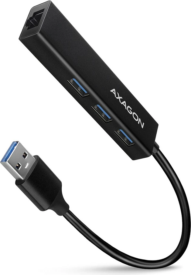 Multiport USB hub, 4 v 1, 5 Gbps, 3x USB-A + Gigabit LAN, aluminij, USB-A kabel 20 cm, črn - AXAGON HMA-GL3A