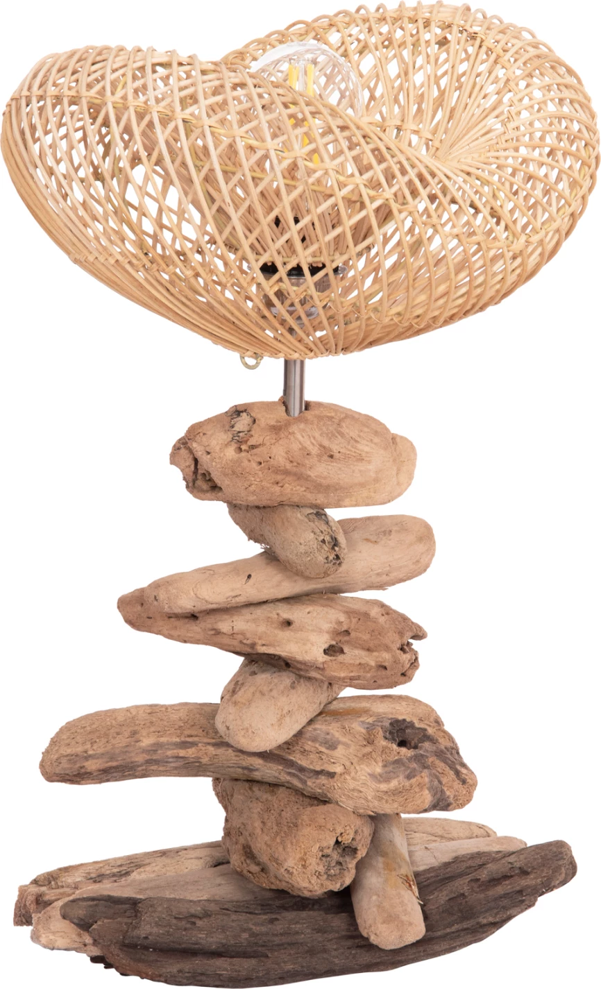 Dekorativna namizna svetilka IVAR FH4431, drevo prineseno z morja & ratan 32x30x53Hcm