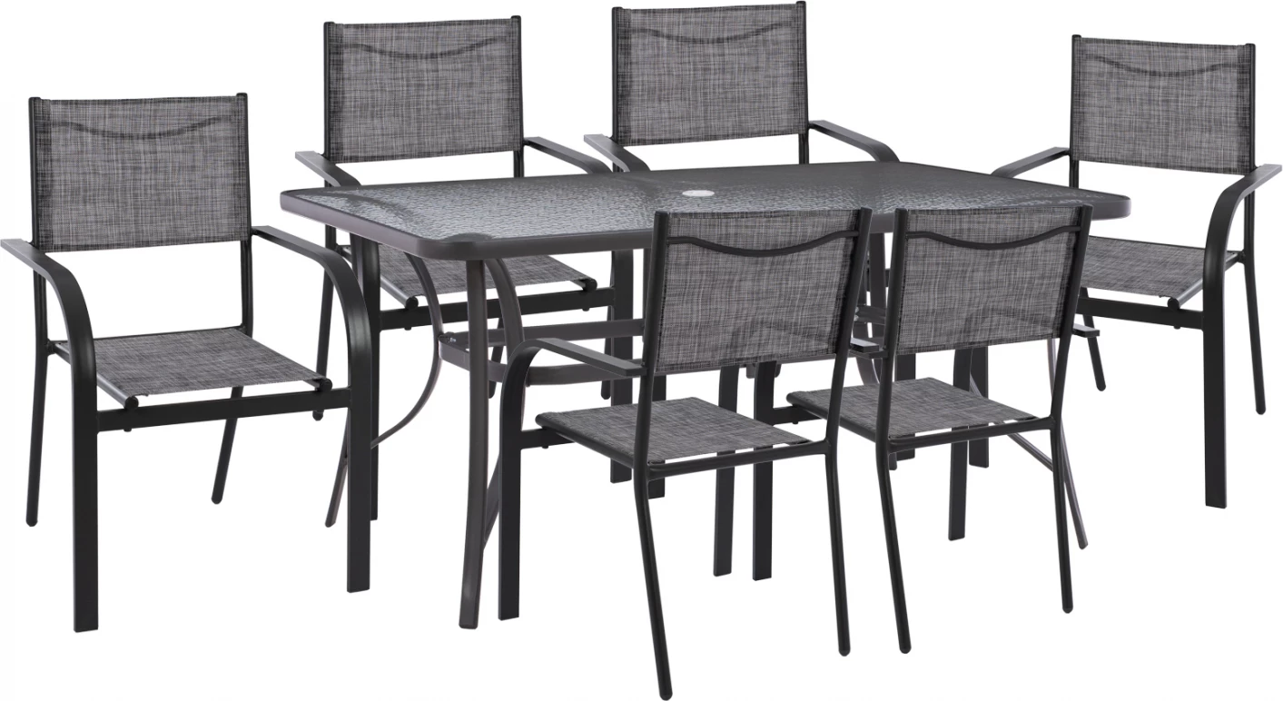 Jedilni set 7 kosov miza siva 150x90 in naslanjač tekstil siv FH11532.01