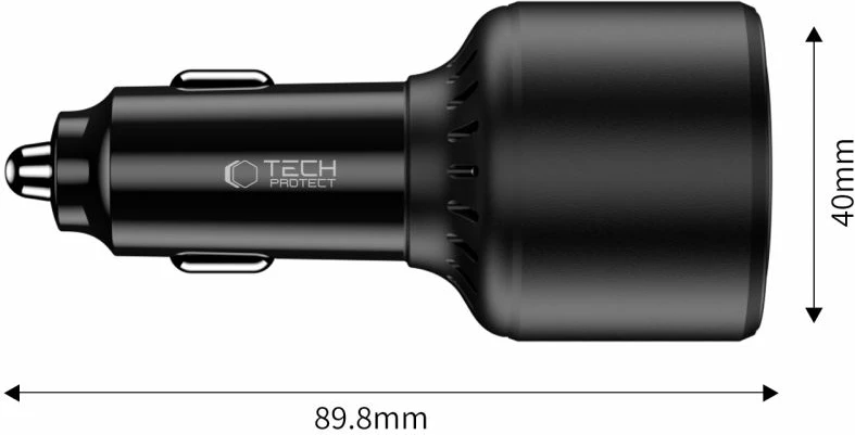 Avtomobilski polnilec, Tech-Protect CC04, 3 vhodi, 130W, črn