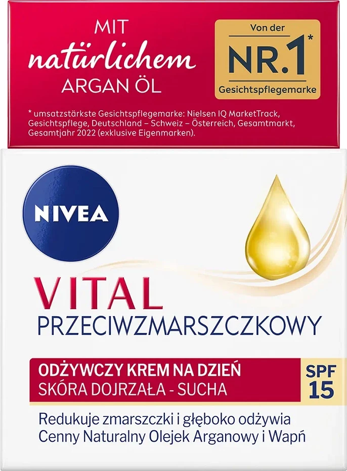 Dnevna hranilna krema proti gubam Nivea Vital za ženske SPF15, 50 ml