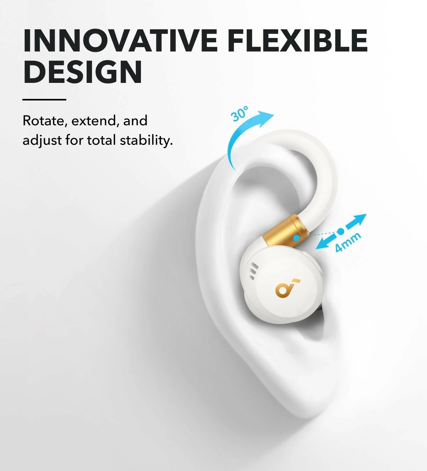 Konstrukcija športnih brezžičnih slušalk Soundcore Sport X20, Anker, bela