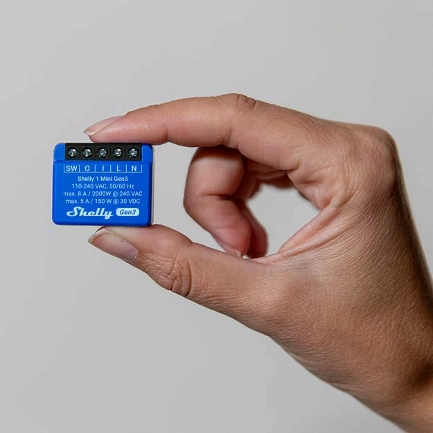 Pameten stikalo Shelly 1 Mini Gen3, 1P, brezžično, 20 dBmW, 30 m, modro