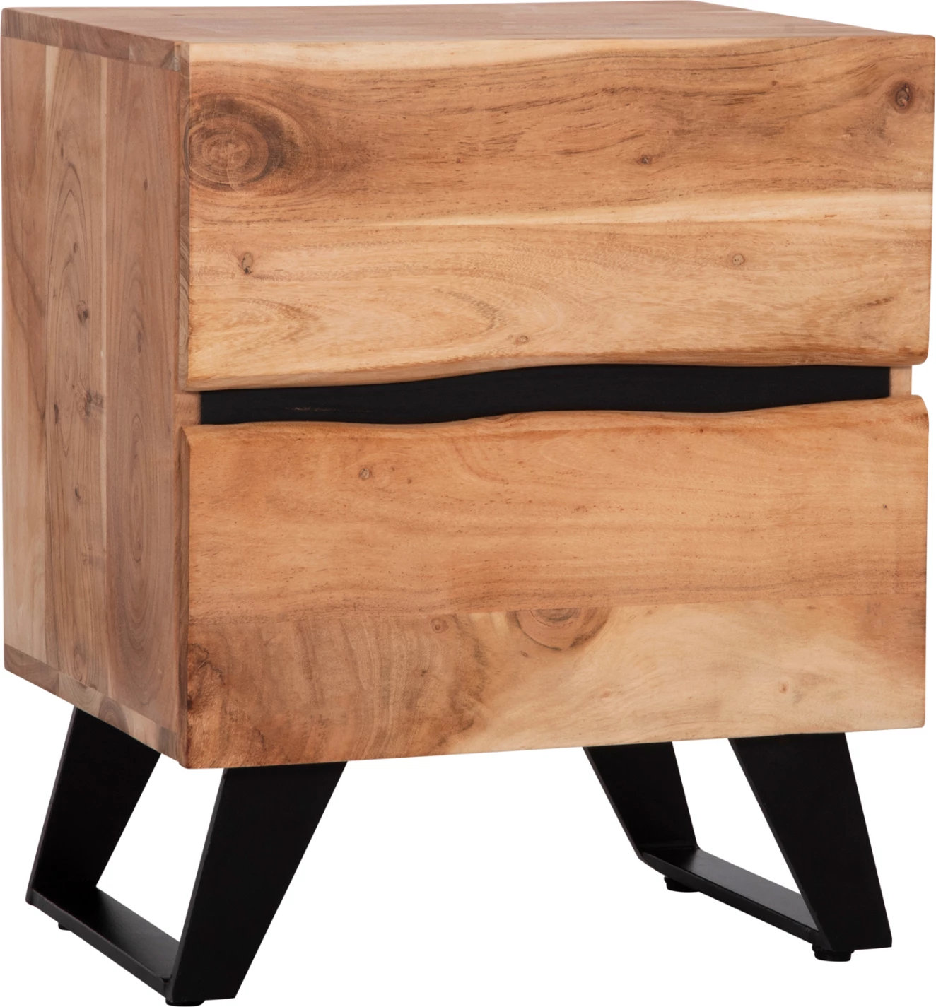 Nočna omarica z 2 predaloma ALICIA FH8360.21 masivni les akacije-kovina 45x35x56Hcm