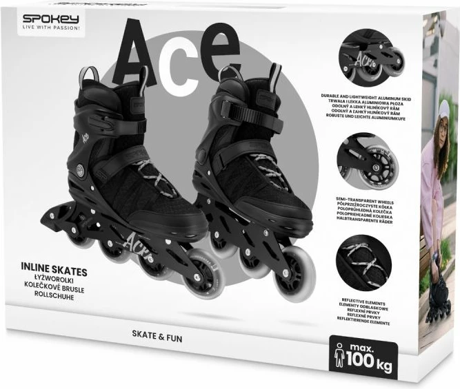 Drsalke (rollers) unisex, črne Spokey Ace, številka 44