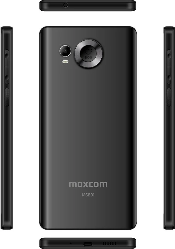 Pametni telefon Maxcom MS601, 4 GB RAM, 64 GB, 6", Android 14, črn, z ovitkom za telefon in namiznim polnilcem