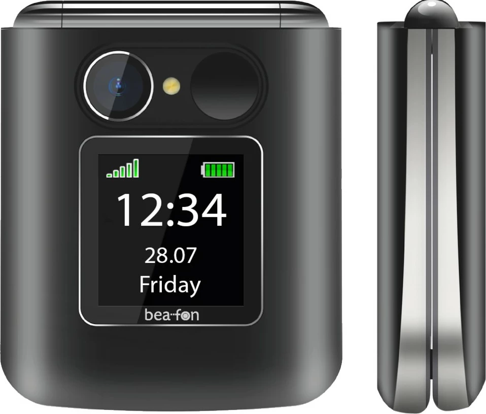 Preprost preklopni telefon Beafon Fold10, Clamshell, Single SIM, 5,59 cm (2,2"), 1000 mAh, črn, srebrn