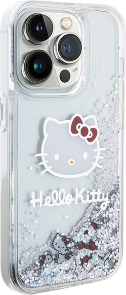 Ovitek z tekočimi bleščicami za iPhone 14 Pro, Hello Kitty, srebrn