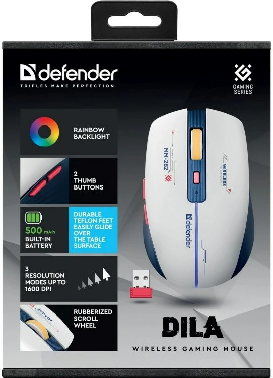 Brezžična miška Defender Dila MM-282, 1800 dpi, 6 gumbov, bela