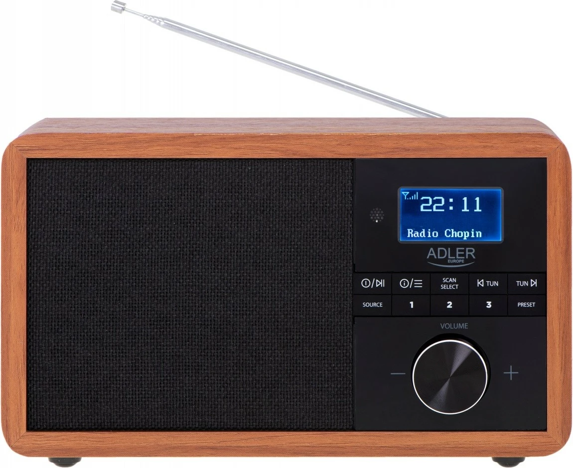 DAB+ radio z Bluetooth, USB, lesena barva Adler AD1184