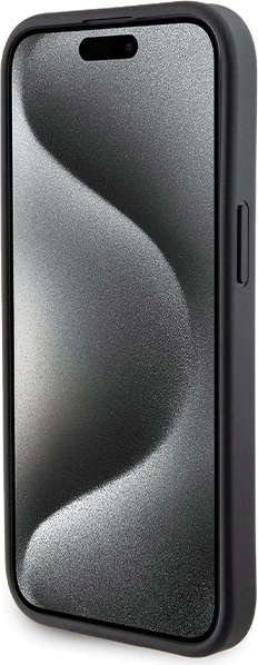 Držalo-ščitnik s kovinskim logotipom Ferrari za iPhone 15, črn
