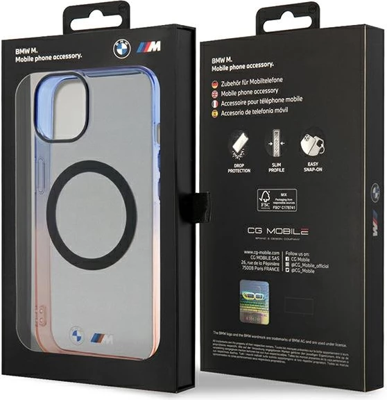 Ovitek za telefon z gradientnim odbijačem MagSafe za iPhone 14, 6,1", siv/oranžen/moder, BMW