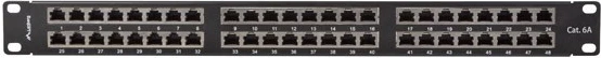 Patch panel Lanberg PPSA-1048-B, 19" 1U kat. 6A ekraniran FTP s 48 priključki, črn