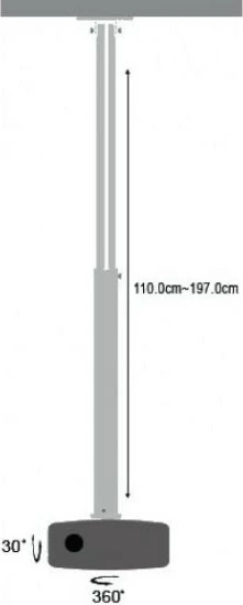 Stropni nosilec za projektor, Techly 301597, 110-190 cm, 15 kg, srebrn