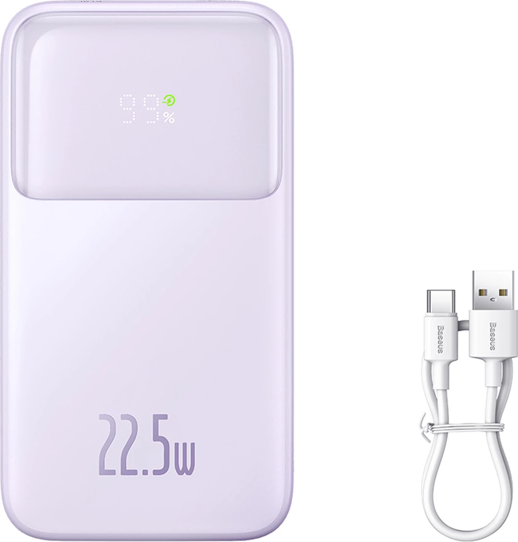 Powerbank z zaslonom, 10.000 mAh, 22,5 W, vijoličen — Baseus Comet Series PPMD020005 + kabel USB-A/USB-C