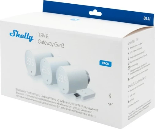 Pametni termostat Plug & Play 3x Blu TRV in Blu Gateway Gen3, Shelly, bel