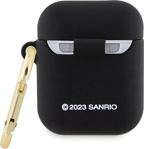 Ovitek za AirPods 1/2, Hello Kitty, silikon, črn, z obročkom