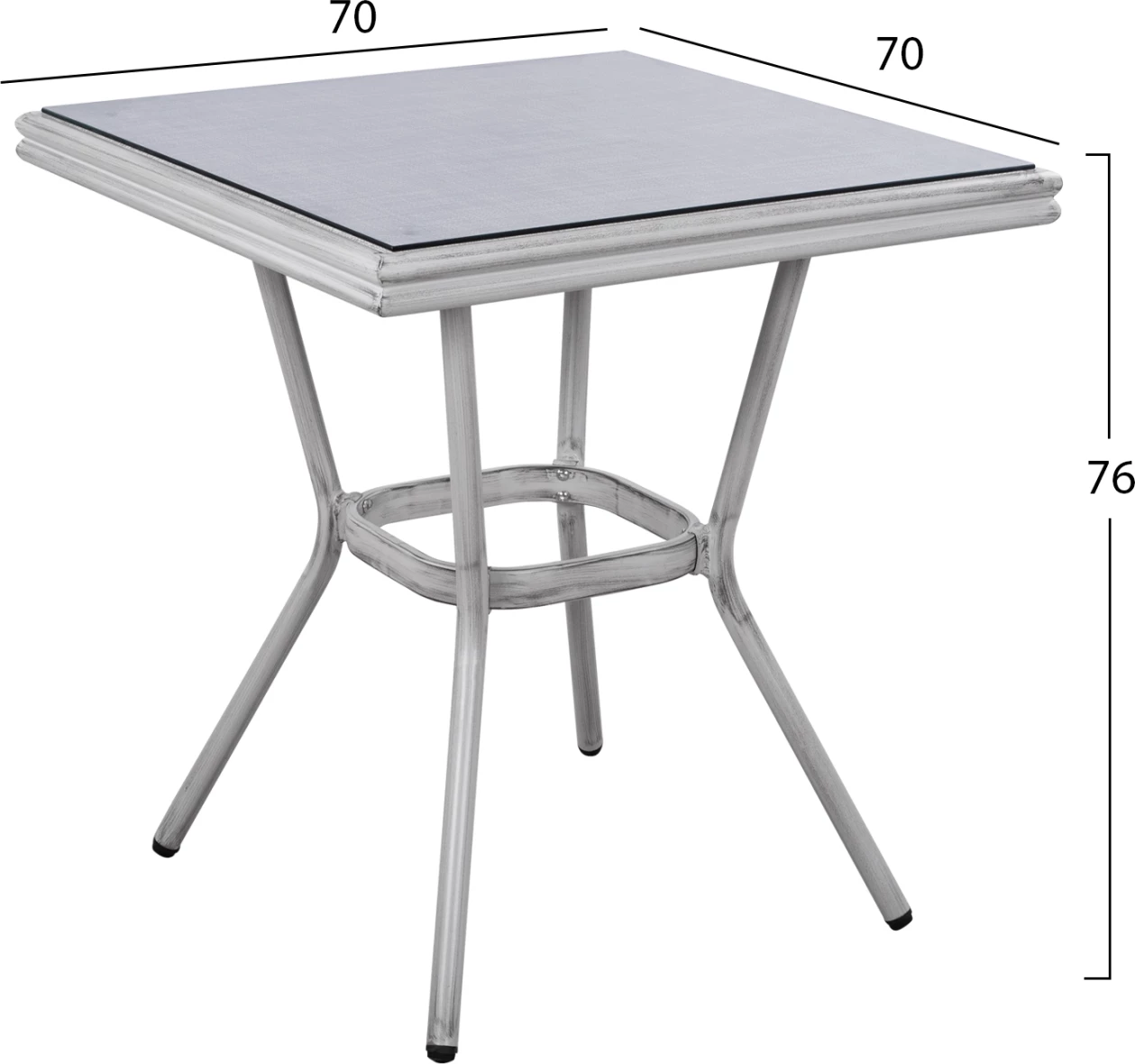 Aluminijasta miza 70X70X76 bambusov videz FH5568.01 bela patina s steklom