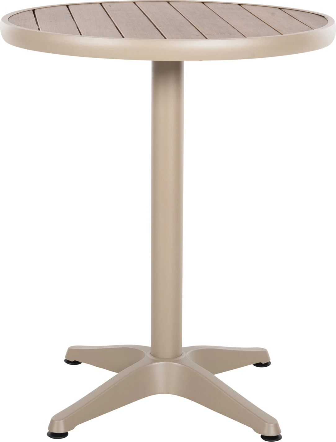 Aluminijasta okrogla miza ALEXA FH6086.04 v šampanjec barvi s polileseno ploščo v naravni barvi Φ60x73Hcm