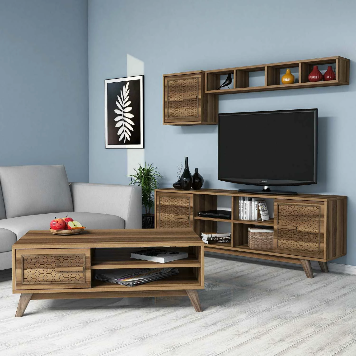Set pohištva za dnevno sobo, oreh, Ayla, Hanah Home