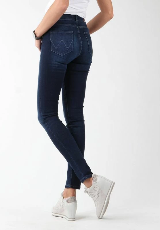 Dolge ženske hlače z visokim pasom Wrangler, modre