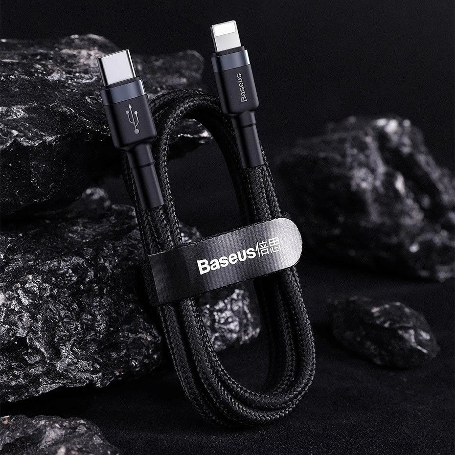 Kabel USB-C na Lightning Baseus Cafule CATLKLF-G1, 1 m, 18 W, črno/siv