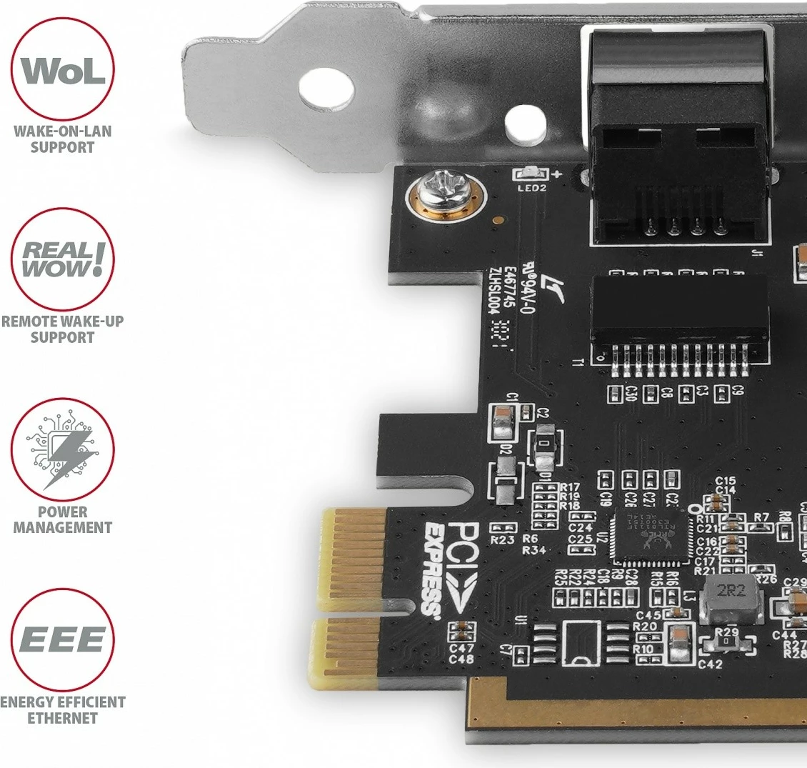 Omrežna kartica AXAGON PCEE-GRF, PCIe, 1x Gigabit Ethernet, Realtek RTL8111E/F, z običajnim in nizkoprofilnim nosilcem