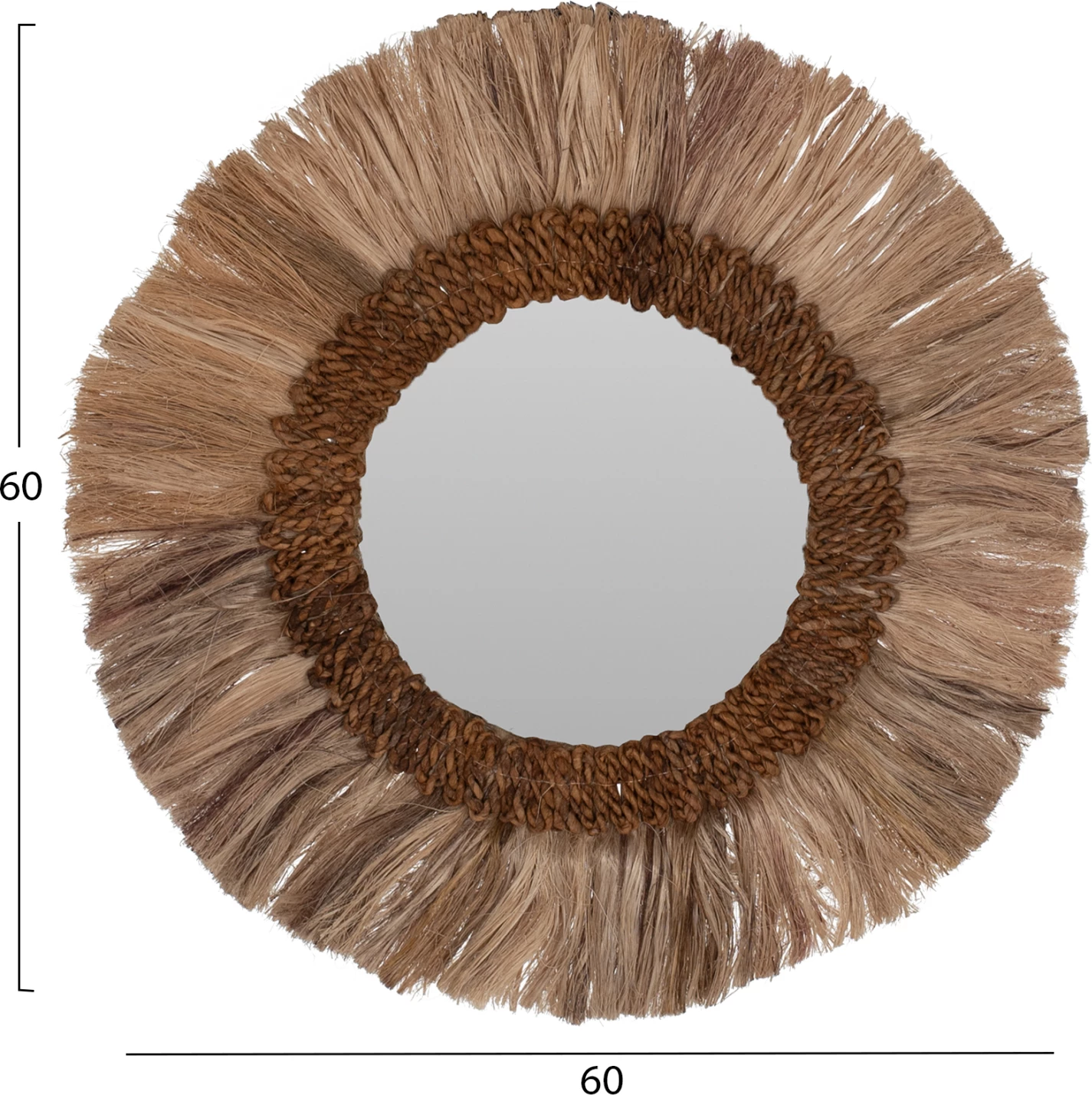 Okroglo ogledalo s okvirjem iz abaka vlaken, naravna barva, 60x4,5x60 cm, FH7731