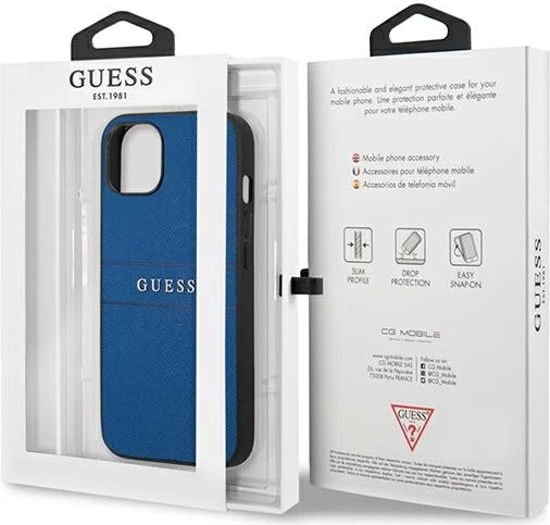 Ovitek Saffiano Stripe za iPhone 13 mini 5,4", Guess, moder
