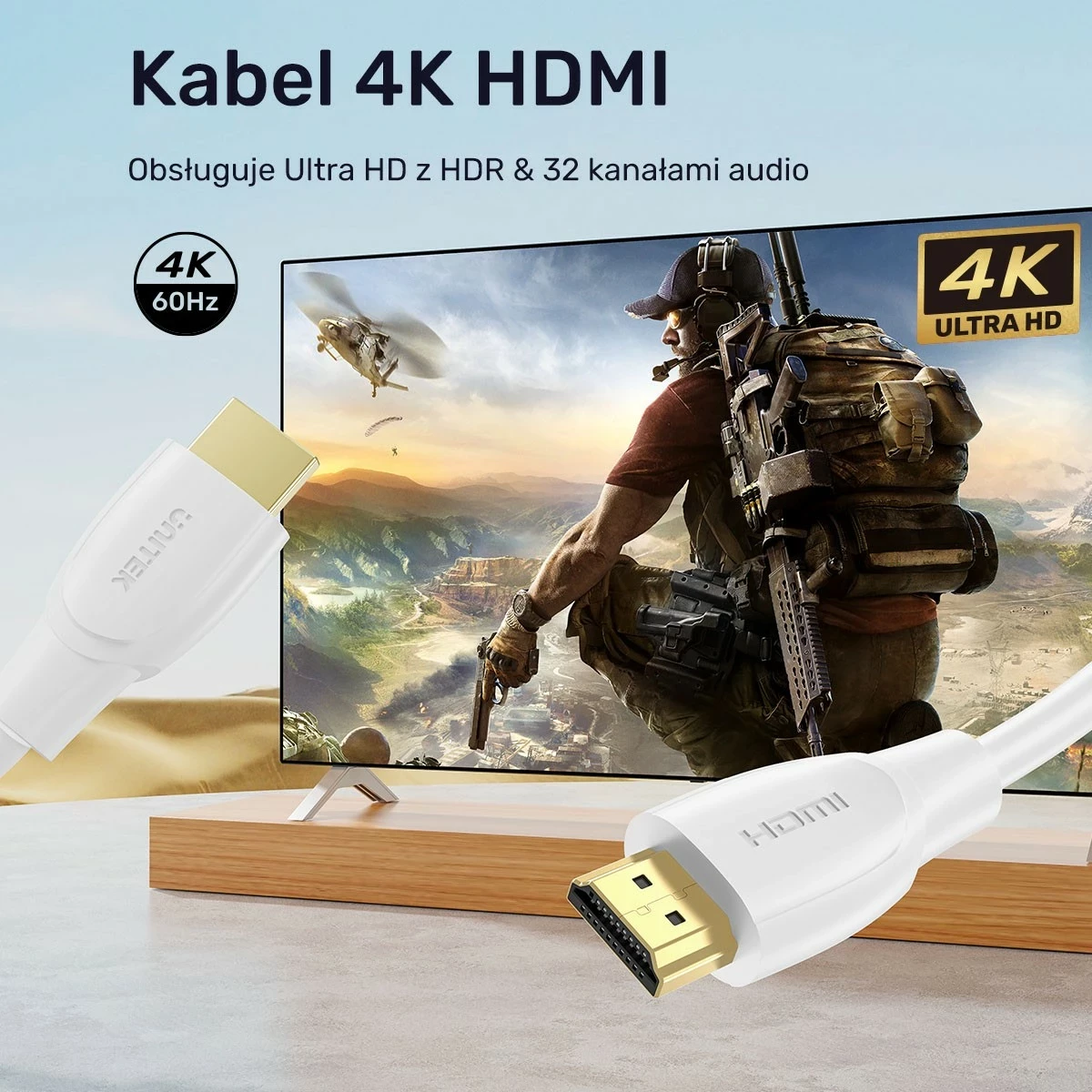 HDMI kabel 2.0 4K, 15 m, bel Unitek