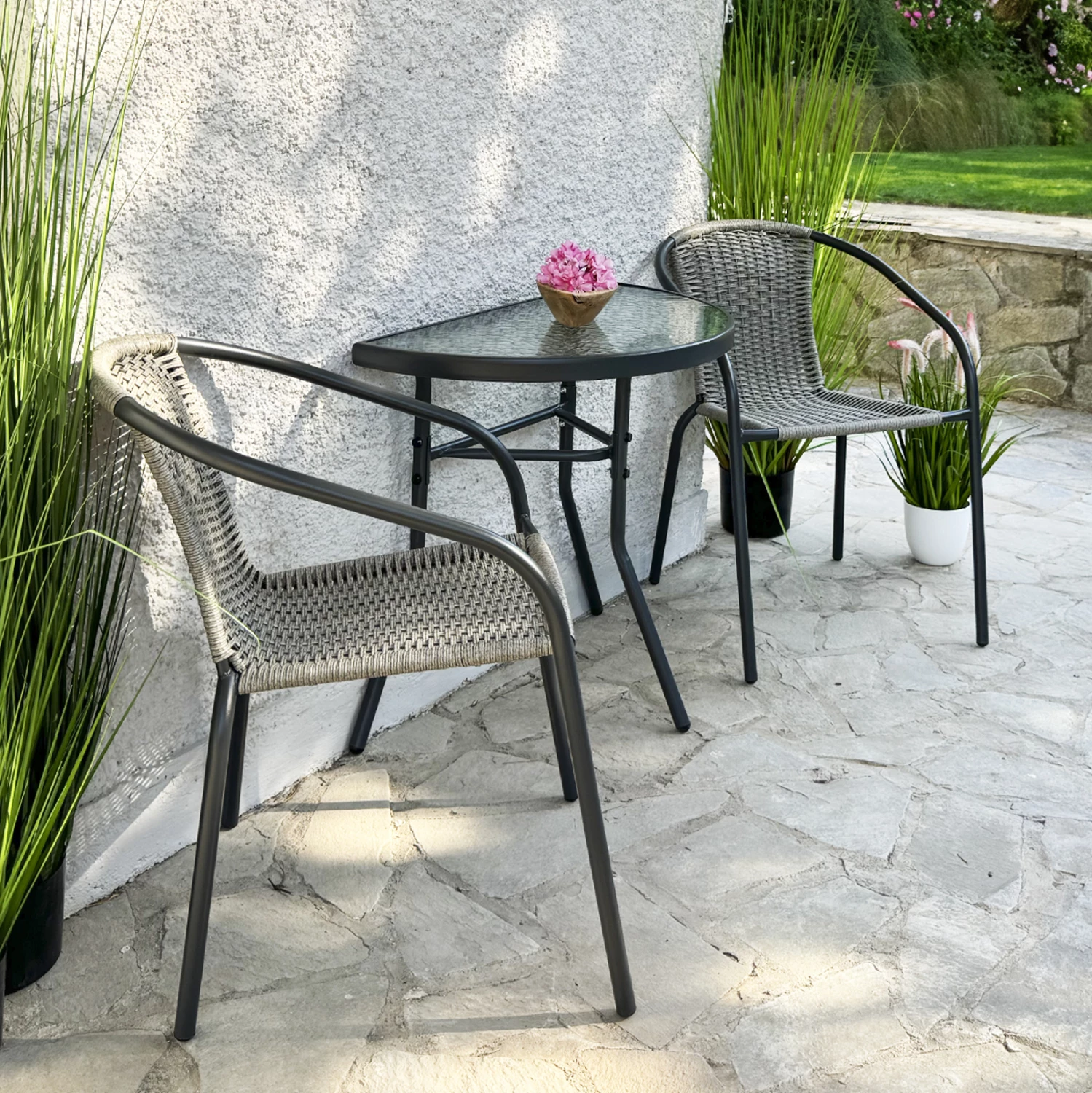 Polkrožna miza LIMA FH5967.01 kovinska v sivi barvi s stekleno ploščo 70x40x64,5H cm