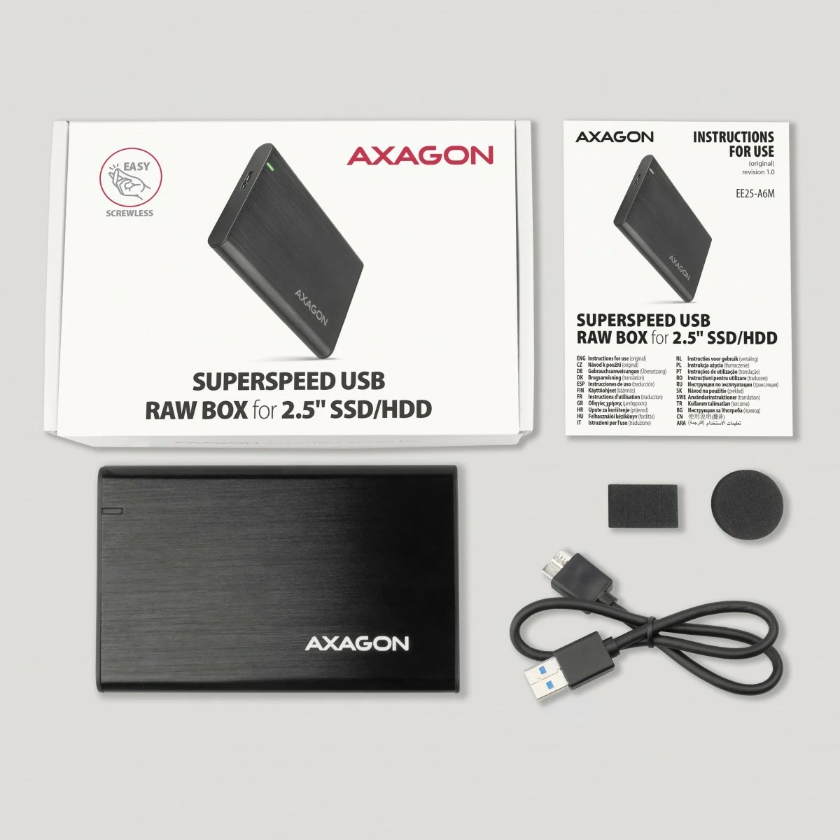 Računalniško ohišje za HDD/SSD 2,5", USB 3.2 Gen 1, aluminij, karbon, AXAGON EE25-A6M