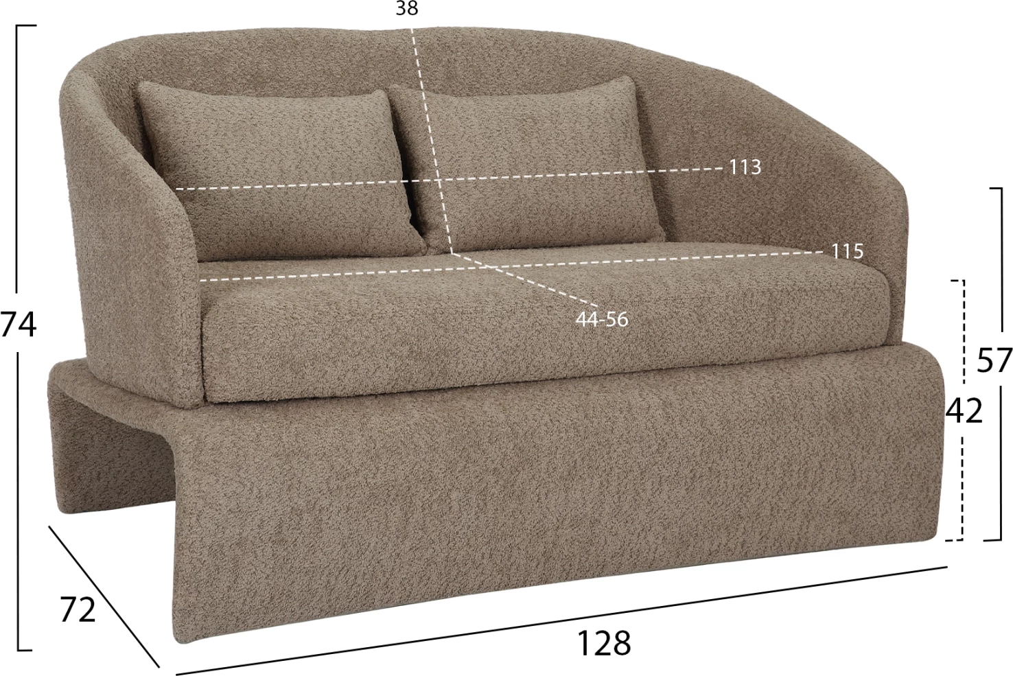 Dvosedna sedežna garnitura BEVY2 FH9678.03 iz bež tkanine in kovinskega ogrodja 128x72x74Hcm
