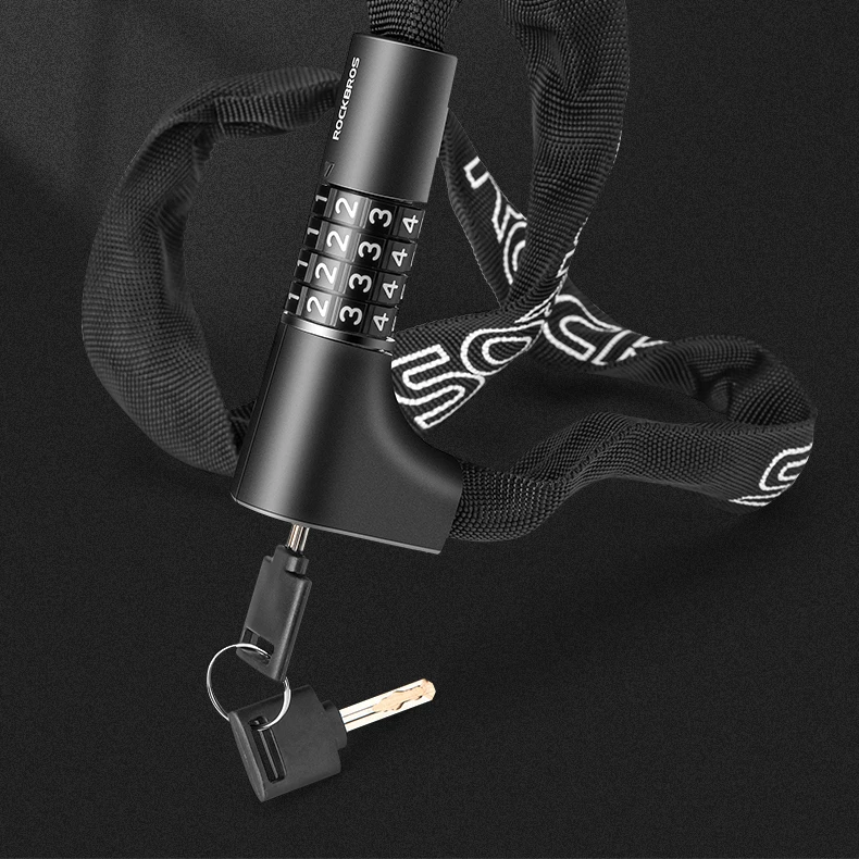 Kolesarska ključavnica Rockbros 3230002001 z kombinacijo in ključem, črna