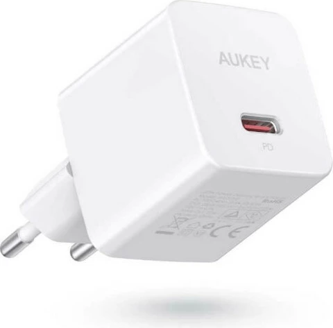 Stenski polnilec 20 W, 1x USB-C, bel — AUKEY PA-Y20S