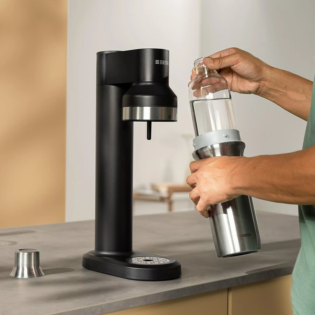 Karbonizacijska steklenica BRITA sodaTRIO, 1 L, steklo, 2 kosa, srebrna