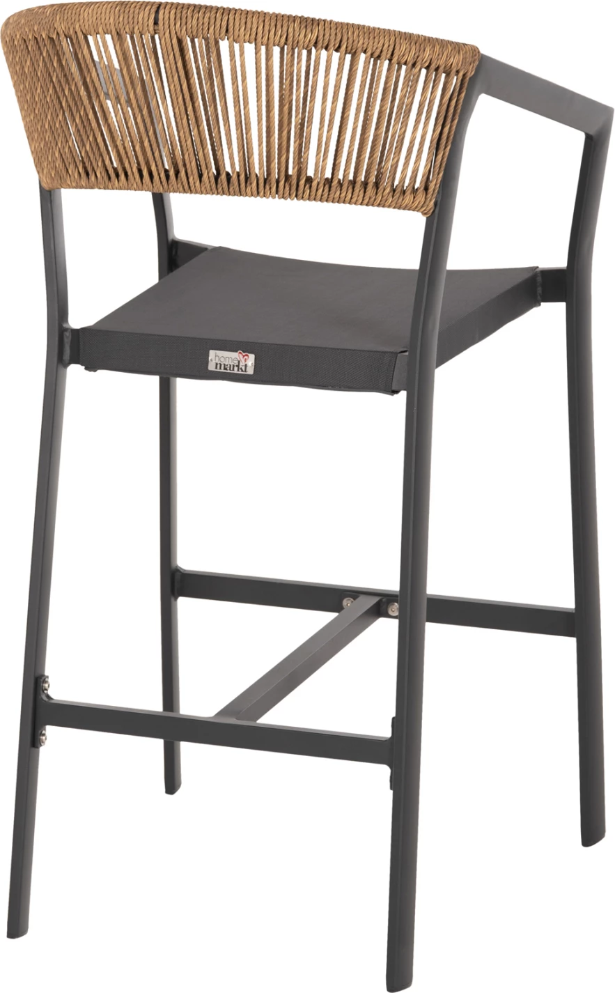Barski stol iz aluminija v antracitni barvi FH5892.11 srednje višine z nasloni - ratan & tekstil 56,5x57x99,5Hcm